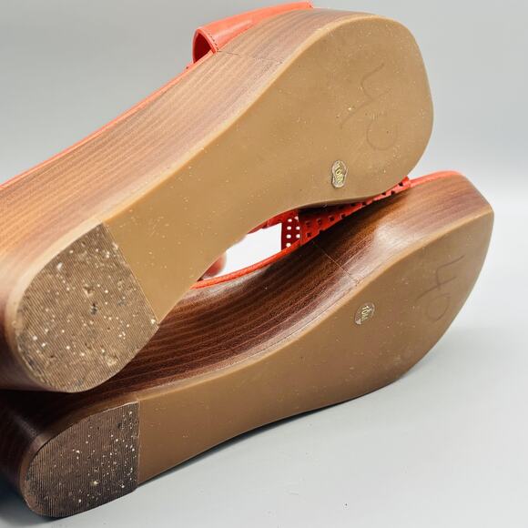 Tory Burch Sandals Womens 10 Orange Leather Mikael Wedge Slide Platform Logo - Picture 8 of 10